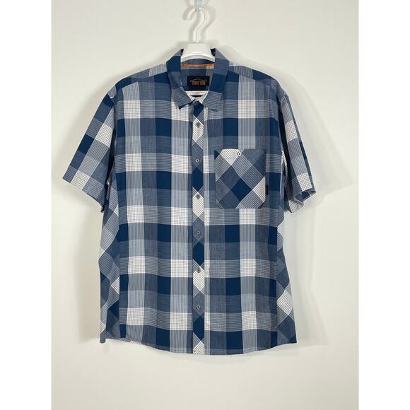 Orvis Trout Bum Shirt Short Sleeve Button Front Plaid Active Fit Blue Size XL - Picture 1 of 11
